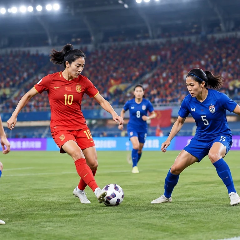 中国女足球员在比赛中进行传接配合